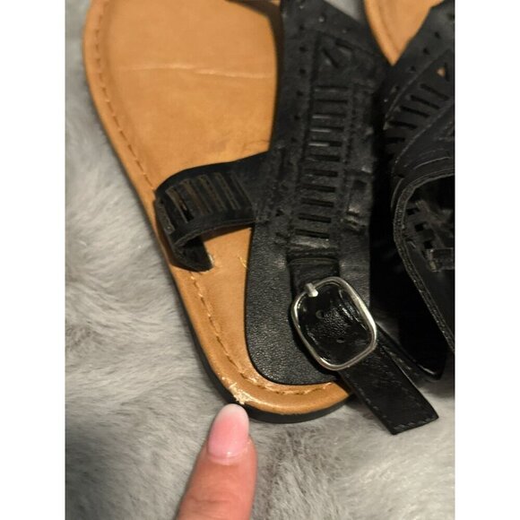 Jynx Toddler Girl 10 Black Tan Ankle Gladiator Buckle Sandals - Picture 3 of 9